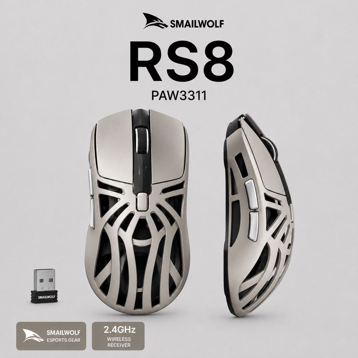 SMAILWOLF RS8 Lightweight Wireless Gaming Mouse (Black/Silver/Purple)