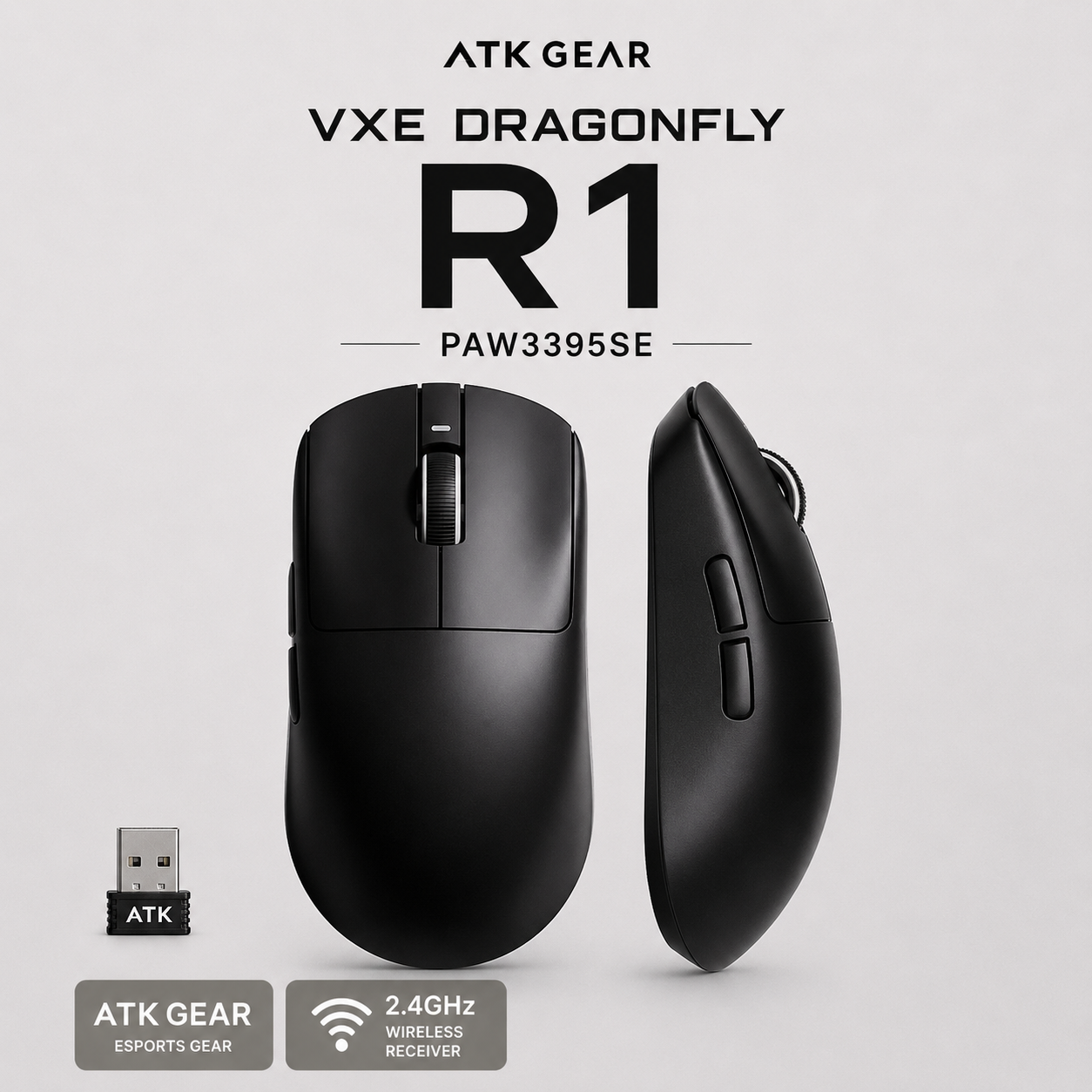 VGN R1 Lightweight Wireless Gaming Mouse, PAW3395SE Sensor (Black/White)