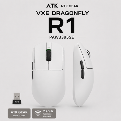 VGN R1 Lightweight Wireless Gaming Mouse, PAW3395SE Sensor (Black/White)