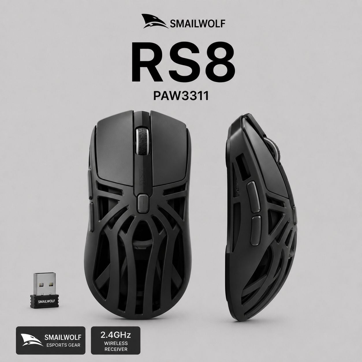 SMAILWOLF RS8 Lightweight Wireless Gaming Mouse (Black/Silver/Purple)